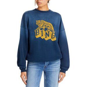 Anine Bing Harvey Tiger-Print Crewneck Sweatshirt in Navy Blue